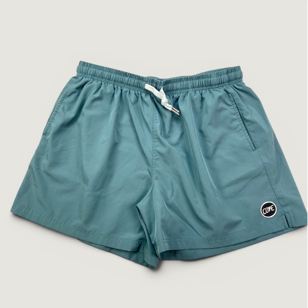 Cove Mens 36 Hyrid Teal Blue Elastic Waist Drawstring Shorts Gym Running